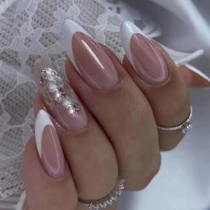 imageBABALAL Almond Press on Nails Medium Fake Nails Blue Swirl Glue on Nails Stiletto Acrylic Nails Matte Stick on Nails with DesignNAILM107white