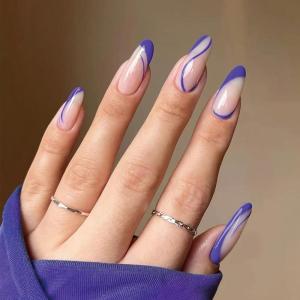 imageBABALAL Almond Press on Nails Medium Fake Nails Blue Swirl Glue on Nails Stiletto Acrylic Nails Matte Stick on Nails with DesignNAILM122purpleswirl