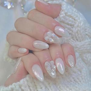 imageBABALAL Blue Press on Nails Medium Almond Fake Nails Sliver Chrome Bow Glue on Nails 3d Heart Charm Acrylic Nails Y2k Rhinestone Glitter Stick on False Nails 24Pcs Stiletto Nails Press onFNW12bow