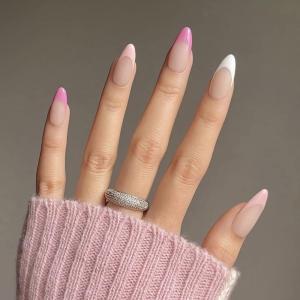 imageBABALAL Blue Press on Nails Medium Fake Nails Almond Glue on Nails Stiletto Acrylic Nails with Flower Design 24Pcs Stick on Nails for Women and GirlsNAILG03