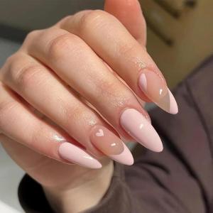 imageBABALAL Blue Press on Nails Medium Fake Nails Almond Glue on Nails Stiletto Acrylic Nails with Flower Design 24Pcs Stick on Nails for Women and GirlsNAILG13