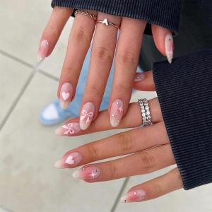 imageBABALAL French Tip Press On Nails  Medium Almond White 3D Bow Glossy Stiletto 24pcs for Women ampamp GirlsFNW12