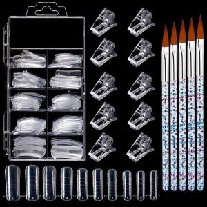 imageBABALAL Nail Extension Kit Poly Gel Nail Extension Tools Set 100pcs Nail Form Molds with 10pcs Nail Clips and 5pcs Acrylic Nail Brushes for Home Salon Use