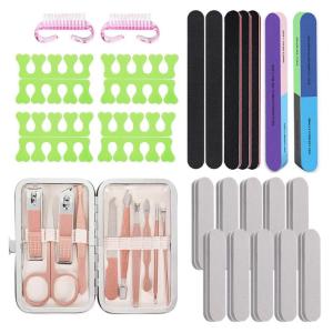 imageBABALAL Nail Manicure Set and Buffer Tools 10 in 1 Stainless Steel Nail Kit Pedicure Tools Nail Clippers Nail Files and Buffers Dust Brush Sponge Separator for Nail Care