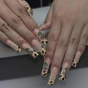 imageBABALAL Square Press on Nails Long Fake Nails Blue French Tip Glue on Nails Glitter Shiny Heart Design Acrylic Nails 24Pcs Squoval Manicure Artificial False Nails for Women and GirlsFNO15cheetah