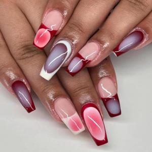 imageBABALAL Square Press on Nails Long Fake Nails Blue French Tip Glue on Nails Glitter Shiny Heart Design Acrylic Nails 24Pcs Squoval Manicure Artificial False Nails for Women and GirlsFNO04ombre