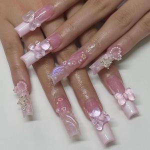 imageBABALAL Square Press on Nails Long Fake Nails Blue French Tip Glue on Nails Glitter Shiny Heart Design Acrylic Nails 24Pcs Squoval Manicure Artificial False Nails for Women and GirlsFNO14white