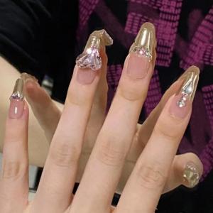 imageBABALAL Square Press on Nails Long Fake Nails Blue French Tip Glue on Nails Glitter Shiny Heart Design Acrylic Nails 24Pcs Squoval Manicure Artificial False Nails for Women and GirlsFNO10golden