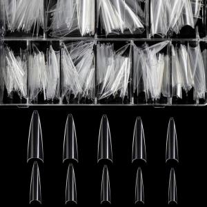 imageBABALAL Stiletto Nail Tips 500Pcs Clear Acrylic Nail Tips Half Cover False Nail Tips Long Artificial Nails for Home and Salon