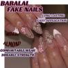 imageBABALAL Press on Nails Almond Fake Nails Medium Glue on Blue Ombre French Tip False Nails 3D Texture Flower Handmade Supplies 24Pcs Full Cover Stick on Acrylic Nails for Women GirlsBNM08