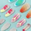 imageBABALAL Press on Nails Almond Fake Nails Medium Glue on Blue Ombre French Tip False Nails 3D Texture Flower Handmade Supplies 24Pcs Full Cover Stick on Acrylic Nails for Women GirlsBNM04