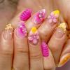 imageBABALAL Press on Nails Almond Fake Nails Medium Glue on Blue Ombre French Tip False Nails 3D Texture Flower Handmade Supplies 24Pcs Full Cover Stick on Acrylic Nails for Women GirlsBNM05