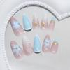 imageBABALAL Press on Nails Almond Fake Nails Medium Glue on Blue Ombre French Tip False Nails 3D Texture Flower Handmade Supplies 24Pcs Full Cover Stick on Acrylic Nails for Women GirlsBNM06