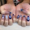 imageBABALAL Press on Nails Almond Fake Nails Medium Glue on Blue Ombre French Tip False Nails 3D Texture Flower Handmade Supplies 24Pcs Full Cover Stick on Acrylic Nails for Women GirlsBNM16