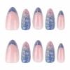 imageBABALAL Press on Nails Almond Fake Nails Medium Glue on Blue Ombre French Tip False Nails 3D Texture Flower Handmade Supplies 24Pcs Full Cover Stick on Acrylic Nails for Women GirlsBNM18
