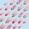 imageBABALAL Press on Nails Almond Fake Nails Medium Glue on Blue Ombre French Tip False Nails 3D Texture Flower Handmade Supplies 24Pcs Full Cover Stick on Acrylic Nails for Women GirlsBNM17