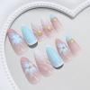 imageBABALAL Press on Nails Almond Fake Nails Medium Glue on Blue Ombre French Tip False Nails 3D Texture Flower Handmade Supplies 24Pcs Full Cover Stick on Acrylic Nails for Women GirlsBNM06