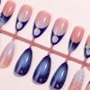 imageBABALAL Press on Nails Almond Fake Nails Medium Glue on Blue Ombre French Tip False Nails 3D Texture Flower Handmade Supplies 24Pcs Full Cover Stick on Acrylic Nails for Women GirlsBNM16