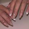 imageBABALAL Press on Nails Almond Fake Nails Medium Glue on Blue Ombre French Tip False Nails 3D Texture Flower Handmade Supplies 24Pcs Full Cover Stick on Acrylic Nails for Women GirlsBNM08