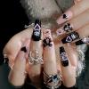 imageBABALAL Press on Nails Medium Coffin Fake Nails Black Gothic Glue ons Cute Heart Anime Charm Design Acrylic Nails 24Pcs Luxury Bling Ballerina Manicure DIY Goth False Nails for Women GirlsBNL04
