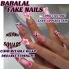 imageBABALAL Press on Nails Medium Coffin Fake Nails Black Gothic Glue ons Cute Heart Anime Charm Design Acrylic Nails 24Pcs Luxury Bling Ballerina Manicure DIY Goth False Nails for Women GirlsBNL03