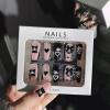 imageBABALAL Press on Nails Medium Coffin Fake Nails Black Gothic Glue ons Cute Heart Anime Charm Design Acrylic Nails 24Pcs Luxury Bling Ballerina Manicure DIY Goth False Nails for Women GirlsBNL04