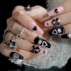 imageBABALAL Press on Nails Medium Coffin Fake Nails Black Gothic Glue ons Cute Heart Anime Charm Design Acrylic Nails 24Pcs Luxury Bling Ballerina Manicure DIY Goth False Nails for Women GirlsBNL04