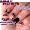 imageBABALAL Press on Nails Short Square Fake Nails Supplies Black Glue ons Flower Acrylic Nails 24Pcs Squoval Manicure Full Cover Nails for Women Girls Artificial NailsBNI22black