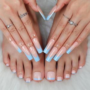 imageBABALAL 48Pcs Square Nails press on Short ampamp Press on Toenails Set Glossy Glue on Pink Fake Nails French Tip Acrylic Kit Summer False Toe Nail with Design Glossy KitANht106