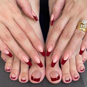 imageBABALAL 48Pcs Square Nails press on Short ampamp Press on Toenails Set Glossy Glue on Pink Fake Nails French Tip Acrylic Kit Summer False Toe Nail with Design Glossy KitANht104