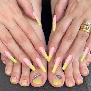 imageBABALAL 48Pcs Square Nails press on Short ampamp Press on Toenails Set Glossy Glue on Pink Fake Nails French Tip Acrylic Kit Summer False Toe Nail with Design Glossy KitANht103
