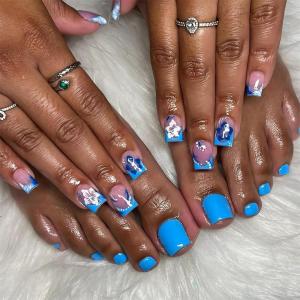 imageBABALAL 48Pcs Square Nails press on Short ampamp Press on Toenails Set Glossy Glue on Pink Fake Nails French Tip Acrylic Kit Summer False Toe Nail with Design Glossy KitANht108