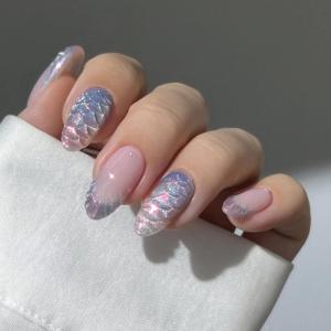 imageBABALAL Press on Nails Almond Fake Nails Medium Glue on Blue Ombre French Tip False Nails 3D Texture Flower Handmade Supplies 24Pcs Full Cover Stick on Acrylic Nails for Women GirlsBNM18