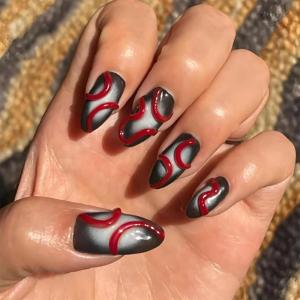 imageBABALAL Press on Nails Almond Fake Nails Medium Glue on Blue Ombre French Tip False Nails 3D Texture Flower Handmade Supplies 24Pcs Full Cover Stick on Acrylic Nails for Women GirlsBNM11