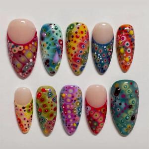 imageBABALAL Press on Nails Almond Fake Nails Medium Glue on Cheetah Print Y2k 3d Texture Cherry Handmade French Tip Acrylic False Nails 24Pcs Stiletto Full Cover Handmade Nails for Women GirlsBNP10
