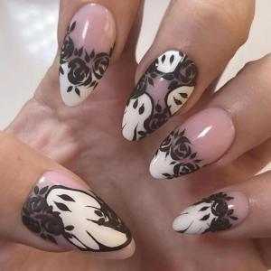 imageBABALAL Press on Nails Almond Fake Nails Medium Glue on Cheetah Print Y2k 3d Texture Cherry Handmade French Tip Acrylic False Nails 24Pcs Stiletto Full Cover Handmade Nails for Women GirlsBNP09