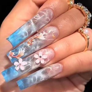 imageBABALAL Press on Nails Medium Coffin Fake Nails Black Gothic Glue ons Cute Heart Anime Charm Design Acrylic Nails 24Pcs Luxury Bling Ballerina Manicure DIY Goth False Nails for Women GirlsBNL12