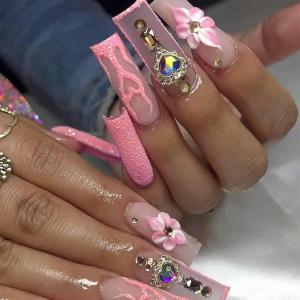imageBABALAL Press on Nails Medium Coffin Fake Nails Black Gothic Glue ons Cute Heart Anime Charm Design Acrylic Nails 24Pcs Luxury Bling Ballerina Manicure DIY Goth False Nails for Women GirlsBNL07pink