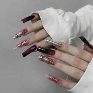 imageBABALAL Press on Nails Medium Coffin Fake Nails Black Gothic Glue ons Cute Heart Anime Charm Design Acrylic Nails 24Pcs Luxury Bling Ballerina Manicure DIY Goth False Nails for Women GirlsBNL06goth