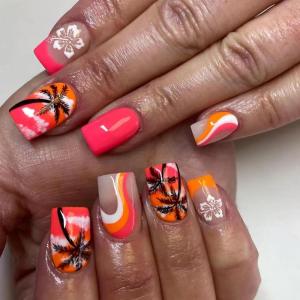 imageBABALAL Press on Nails Short Square Fake Nails Supplies Black Glue ons Flower Acrylic Nails 24Pcs Squoval Manicure Full Cover Nails for Women Girls Artificial NailsBNI01coconut