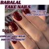 imageBABALAL Fall Press on Nails Medium Square Fake Nails Brown Leaf Glue on Nails Green Glossy Manicure Squoval 24Pcs Acrylic Nails for Women and GirlsBfnq109