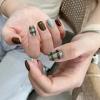imageBABALAL Fall Press on Nails Medium Square Fake Nails Brown Leaf Glue on Nails Green Glossy Manicure Squoval 24Pcs Acrylic Nails for Women and GirlsBfnq120