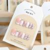 imageBABALAL Fall Press on Nails Medium Square Fake Nails Brown Leaf Glue on Nails Green Glossy Manicure Squoval 24Pcs Acrylic Nails for Women and GirlsBfnq111