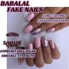 imageBABALAL Fall Press on Nails Medium Square Fake Nails Brown Leaf Glue on Nails Green Glossy Manicure Squoval 24Pcs Acrylic Nails for Women and GirlsBfnq107