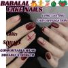 imageBABALAL Fall Press on Nails Medium Square Fake Nails Brown Leaf Glue on Nails Green Glossy Manicure Squoval 24Pcs Acrylic Nails for Women and GirlsBfnq118