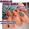 imageBABALAL Fall Press on Nails Medium Square Fake Nails Brown Leaf Glue on Nails Green Glossy Manicure Squoval 24Pcs Acrylic Nails for Women and GirlsBfnq117