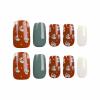 imageBABALAL Fall Press on Nails Medium Square Fake Nails Brown Leaf Glue on Nails Green Glossy Manicure Squoval 24Pcs Acrylic Nails for Women and GirlsBfnq117