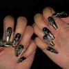 imageBABALAL Handmade Press on Nails Long Coffin XL Reusable Fake Nails Blue Black Goth with Rose ampamp Sliver 3D Ghost Devil Art Luxury Acrylic French Tip With Gothic Y2k Design Custom Nails 10Pcs MBNCU102xs