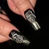 imageBABALAL Handmade Press on Nails Long Coffin XL Reusable Fake Nails Blue Black Goth with Rose ampamp Sliver 3D Ghost Devil Art Luxury Acrylic French Tip With Gothic Y2k Design Custom Nails 10Pcs MBNCU102xs