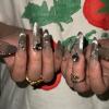 imageBABALAL Handmade Press on Nails Long Coffin XL Reusable Fake Nails Blue Black Goth with Rose ampamp Sliver 3D Ghost Devil Art Luxury Acrylic French Tip With Gothic Y2k Design Custom Nails 10Pcs MBNCU103m